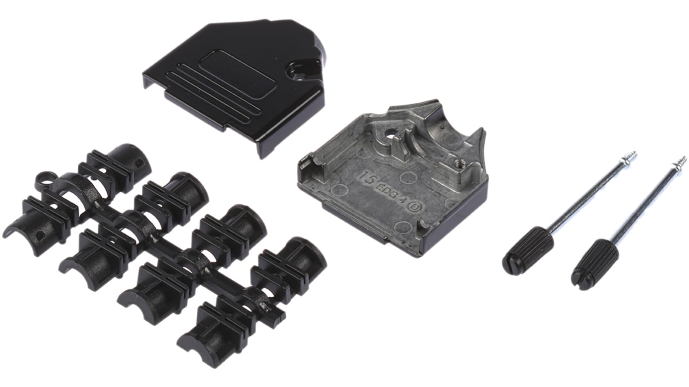 MH Connectors D-Sub バックシェエル MHDTZK-BK シリーズ 15 極 A, 黒, MHDTZK15-BK-RA-PC-BK-K