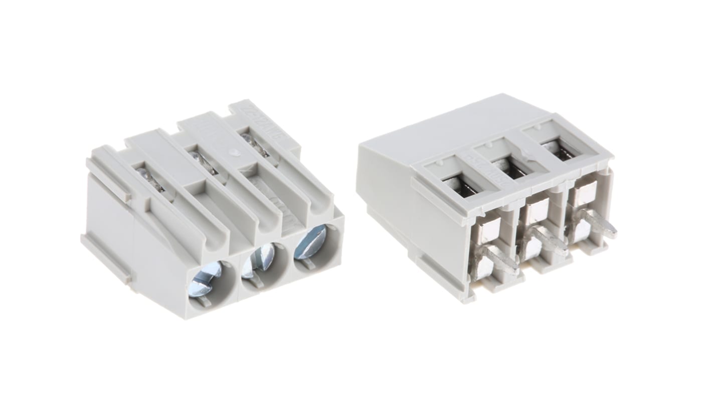 Wieland PCB Terminal Strip, 3-Contact, 5.08mm Pitch, Through Hole Mount, 1-Row, Screw Termination