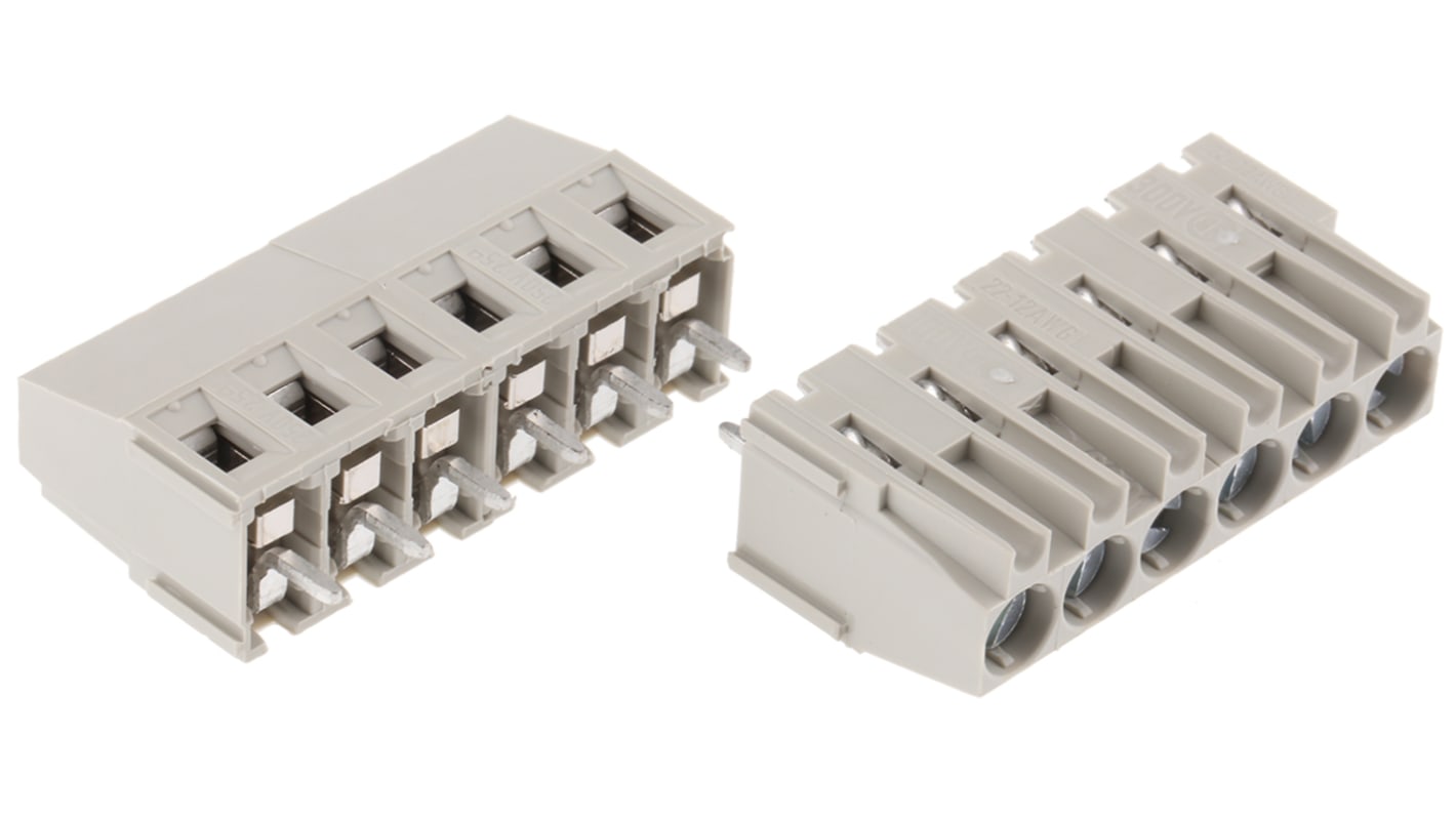 Wieland 8291 Series PCB Terminal Block, 6-Contact, 5.08mm Pitch, Through Hole Mount, 1-Row, Screw Termination