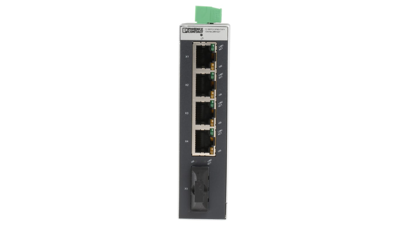 Phoenix Contact FL SWITCH SFNB 4TX/FX ST Series DIN Rail Mount Ethernet Switch, 4 RJ45 Ports, 100Mbit/s Transmission,