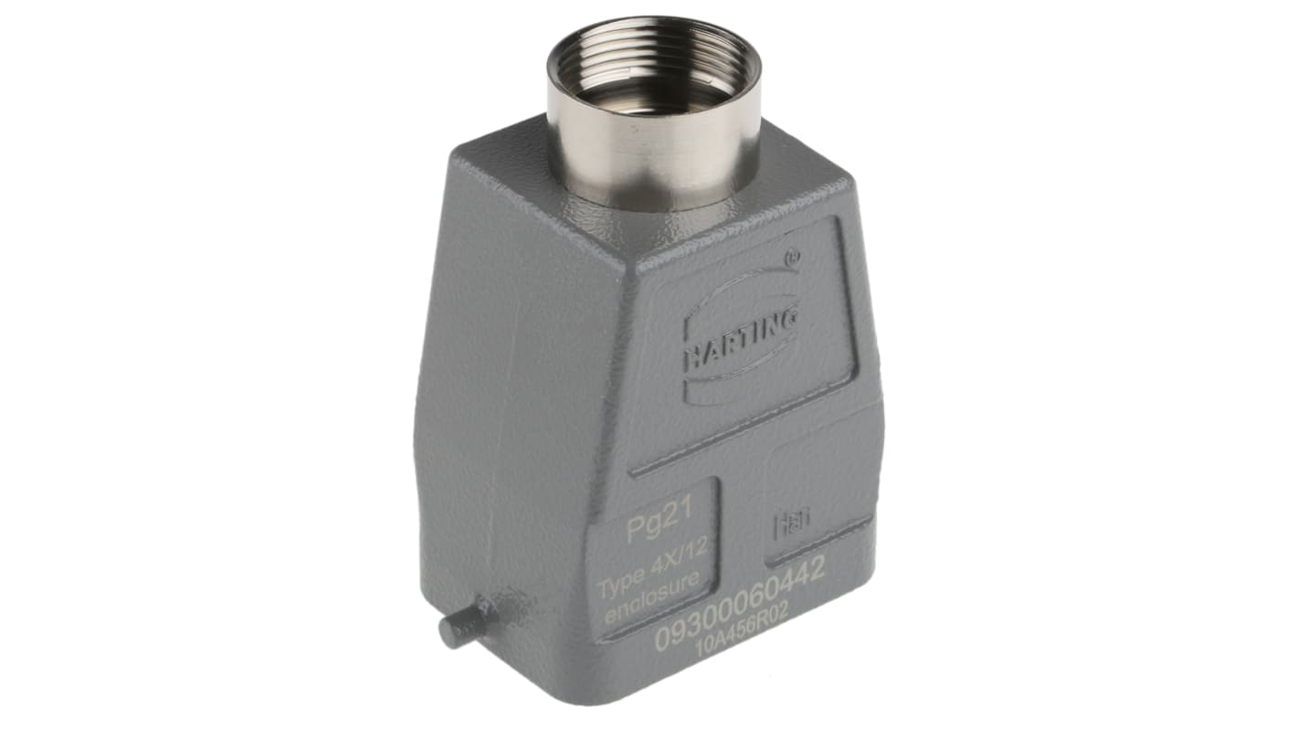 Carcasa para conector industrial con entrada superior HARTING serie Han B tamaño 6B, con rosca PG21