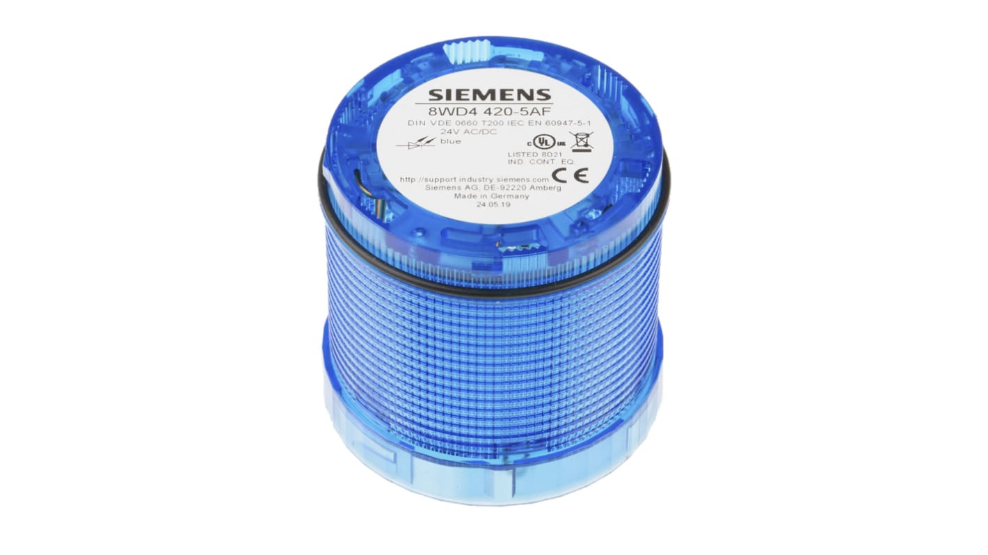 řada: Sirius Maják barva čočky Modrá LED barva pouzdra Modrá základna 70mm 24 V AC/DC
