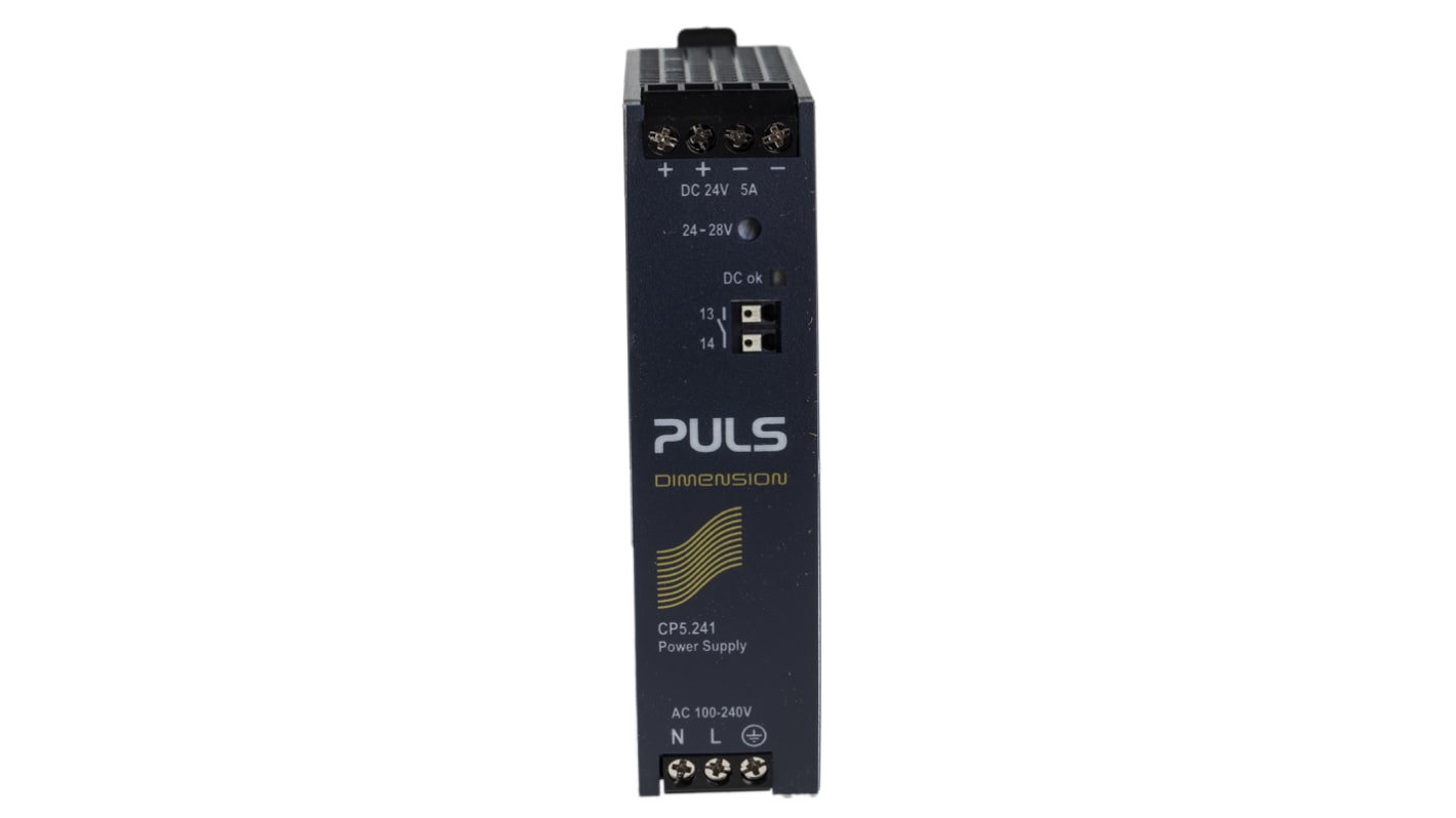 PULS DIN-sín tápellátás, BE: 100 → 240V ac, 1 kimenet, 24V dc, 5A, 120W