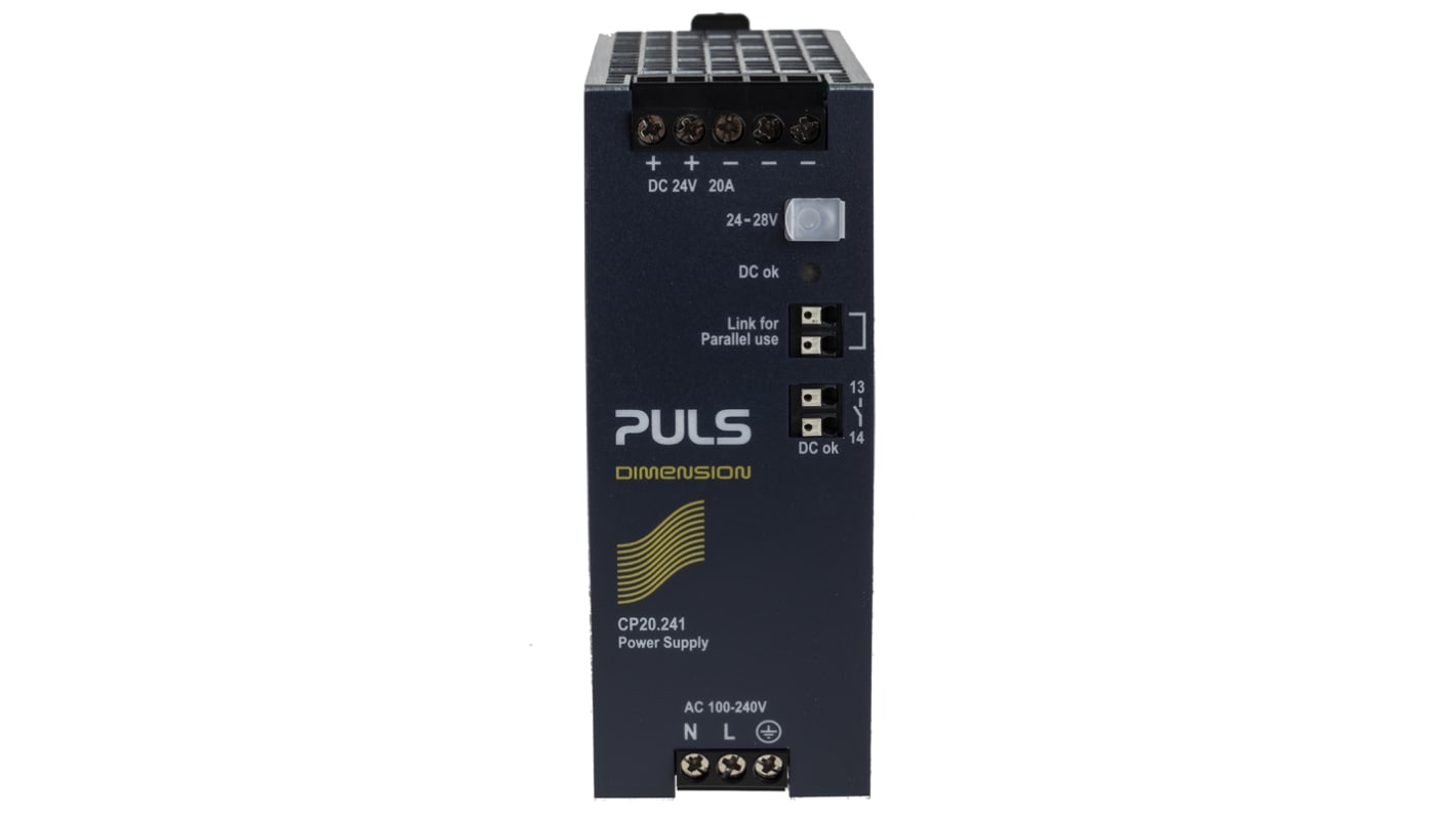 PULS CP Breit DIN-Schienen Netzteil 480W, 100 → 240V ac, 24V dc / 20A