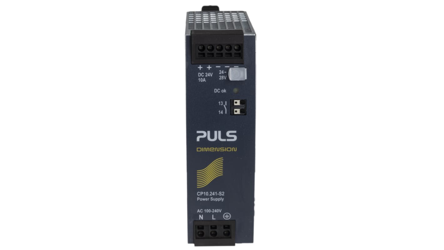 PULS DIN-sín tápellátás, BE: 100 → 240V ac, 1 kimenet, 24V dc, 10A, 240W