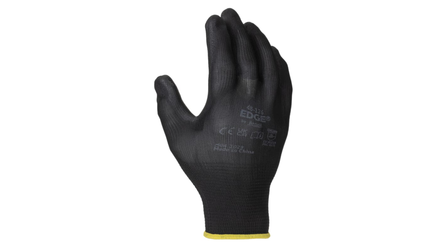 Ansell Edge Black Polyester Cut Resistant Work Gloves, Size 8, Polyurethane Coating