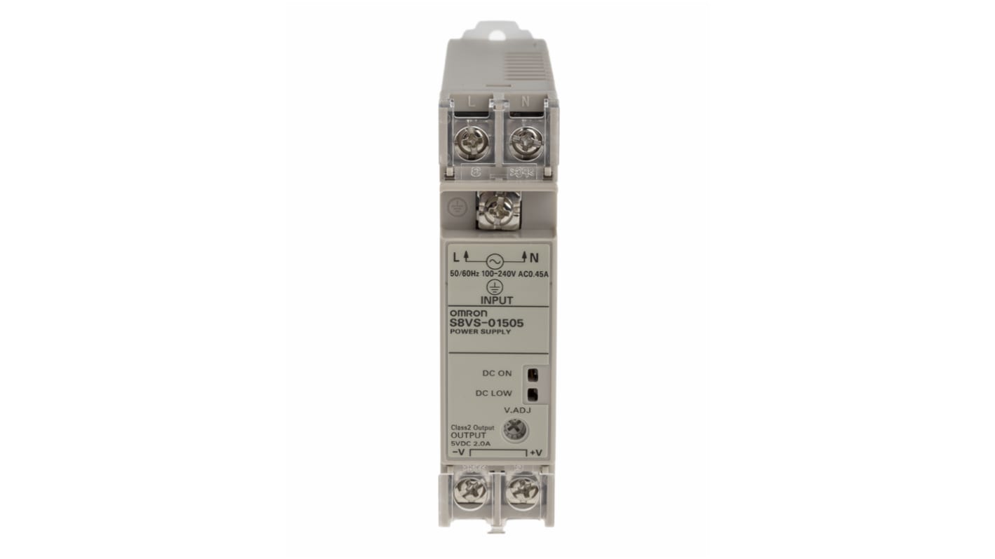 Omron Switching Power Supply, S8VS-01505, 5V dc, 2A, 15W, 1 Output, 100 → 240V ac Input Voltage