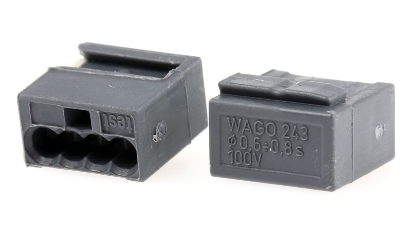 Wago 243 MICRO PUSH WIRE Series Junction Box Connector, 4-Way, 6A, 22 → 20 AWG Wire, Push In Termination