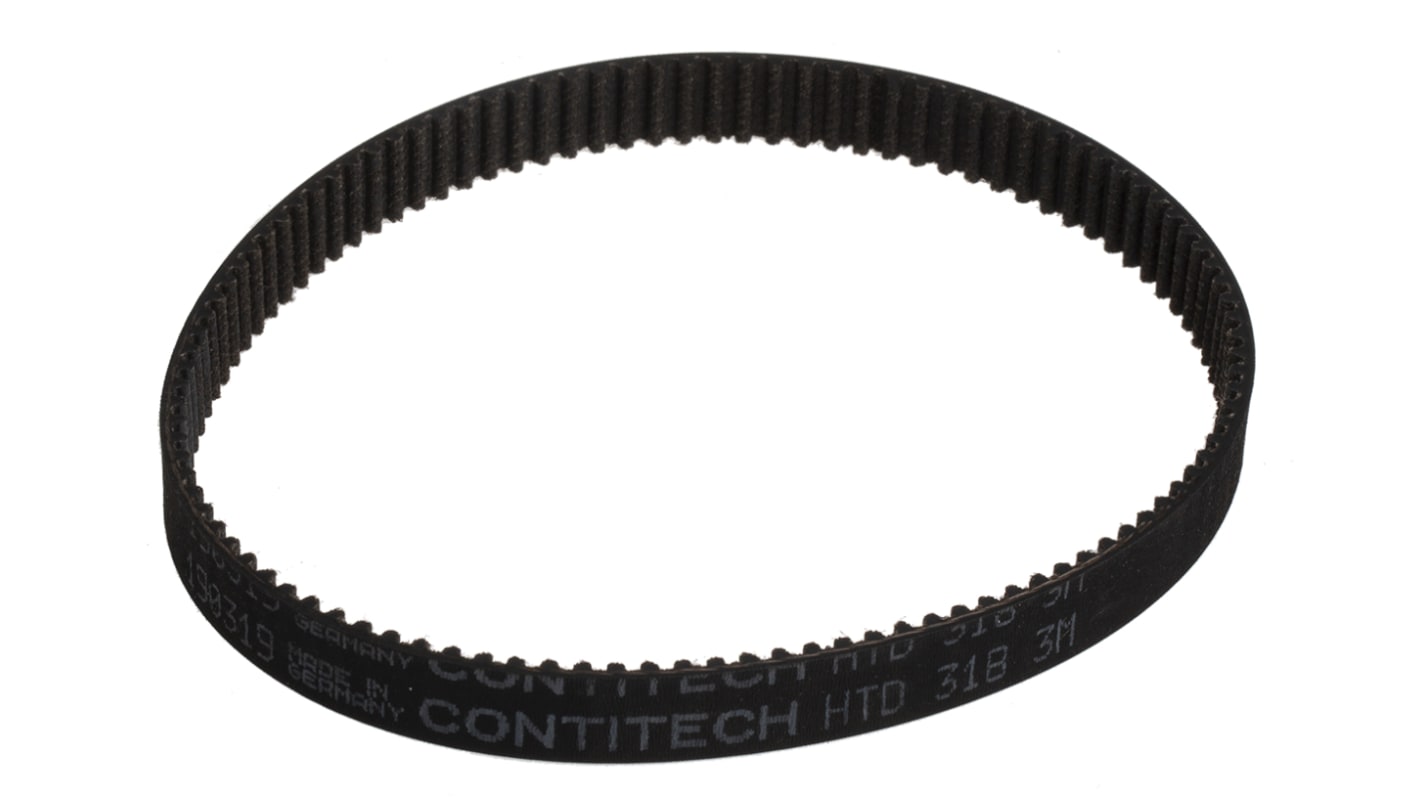 Cinghia sincrona Contitech, 106 denti da 1.1mm, passo 3mm, dimensioni 318mm x 9mm, in Gomma