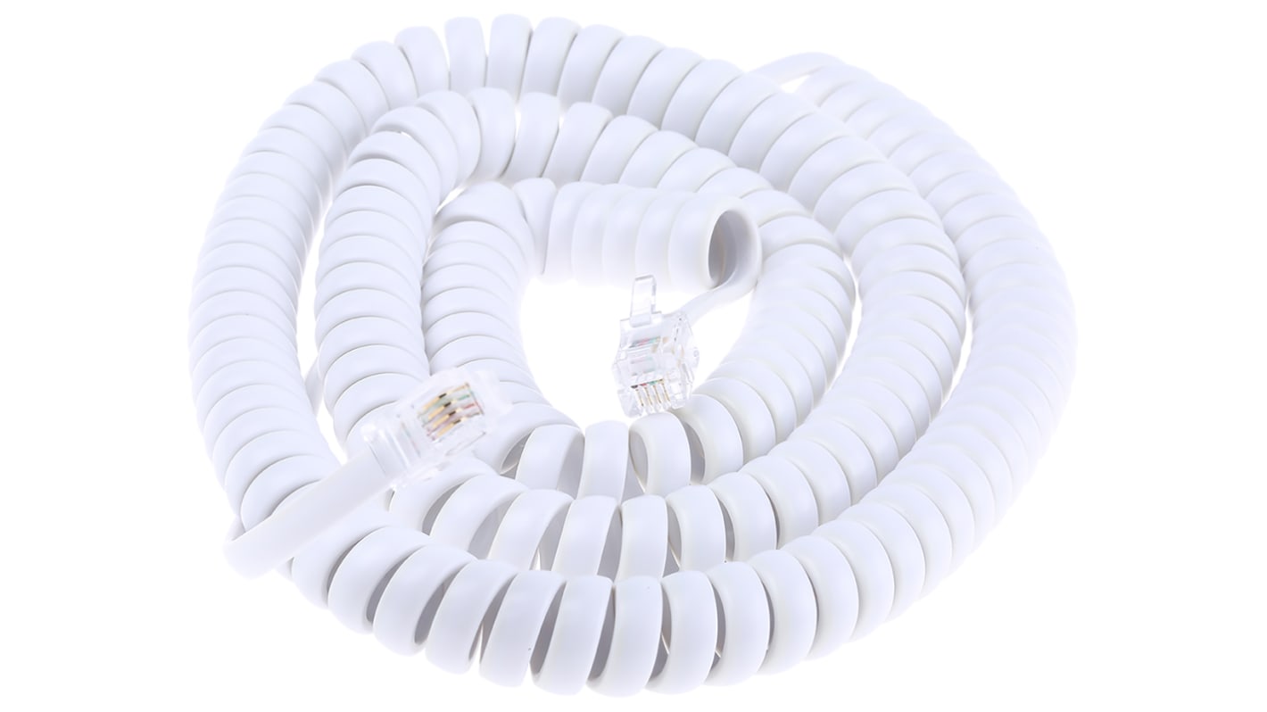 RS PRO Male RJ9 to Male RJ9 Telephone Extension Cable, White Sheath, 5m