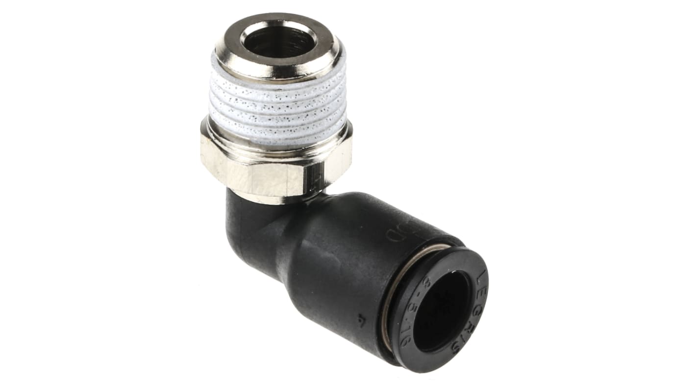 Legris LF3000 Series Elbow Threaded Adaptor, R 1/4 Male to Push In 8 mm, Threaded-to-Tube Connection Style