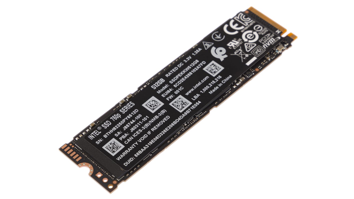 Intel SSD-Laufwerk 760p, M.2 Intern HDD-Festplatte NVMe, PCIe Gen 3.0 x4 Industrieausführung, TLC, 512 GB, SSD, AES-256