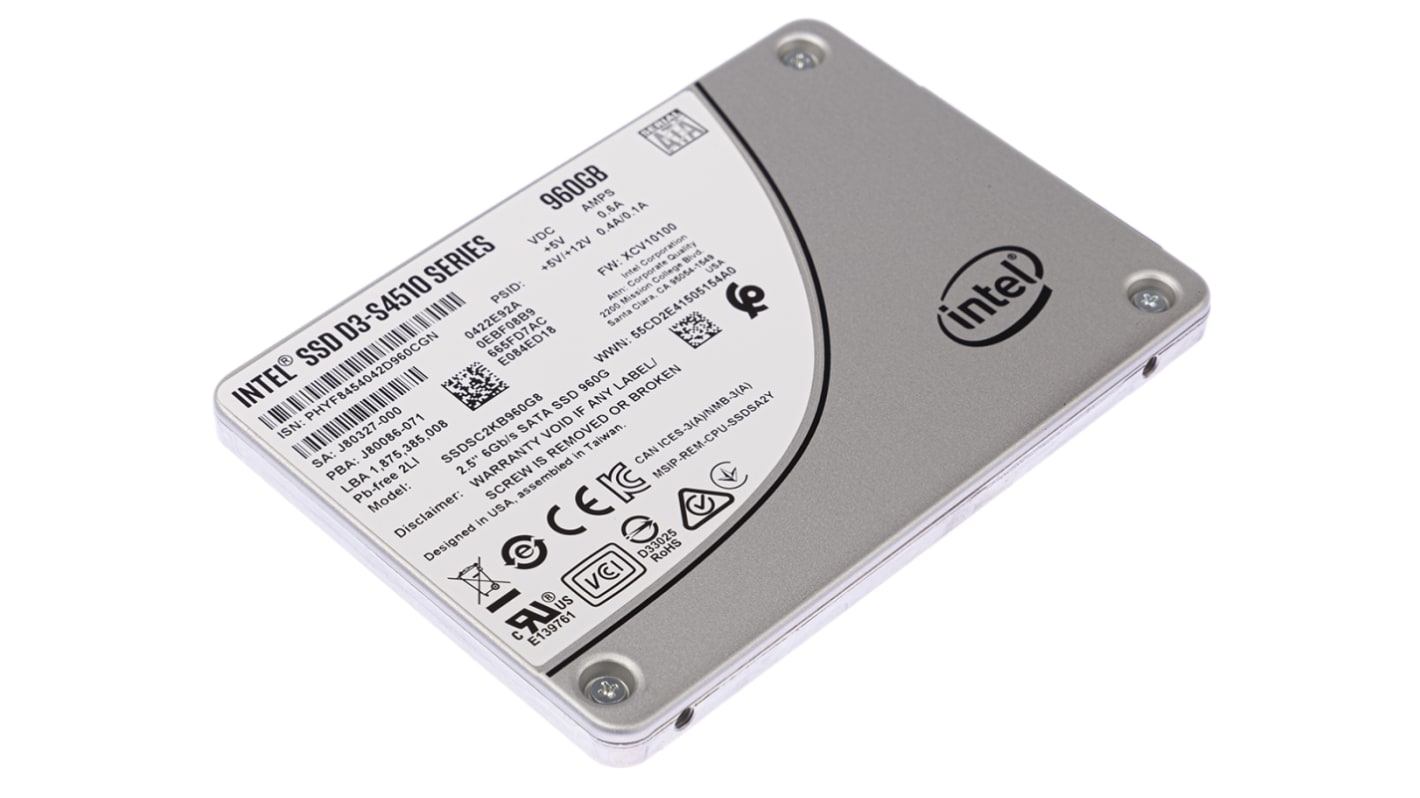 Intel Belső SSD merevlemez AES-256 960 GB SATA III 6 Gbit/s Igen TLC 0 → +70°C