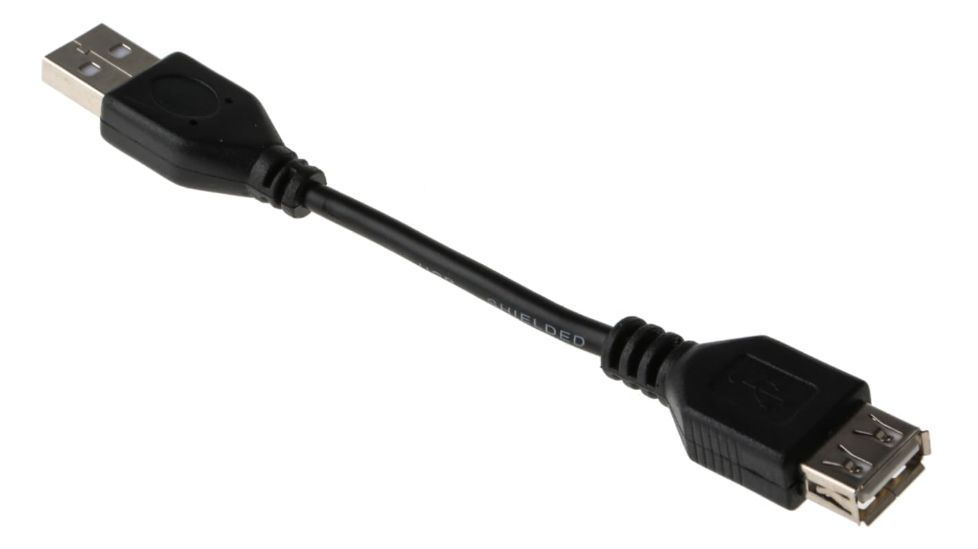 Cable USB 2.0 RS PRO, con A. USB A Macho, con B. USB A Hembra, long. 120mm, color Negro