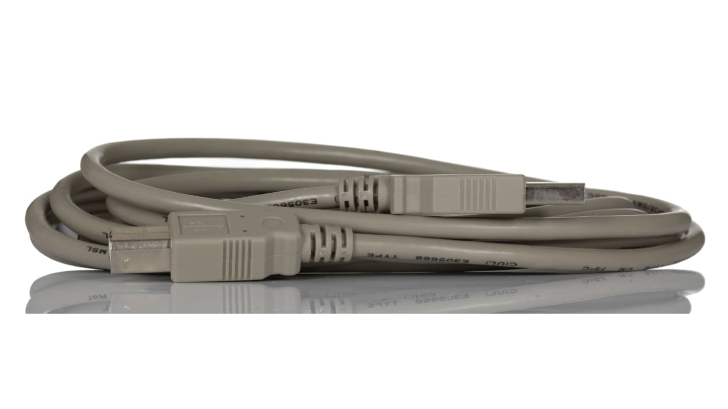 Cable USB 2.0 RS PRO, con A. USB A Macho, con B. USB B Macho, long. 2m, color Gris