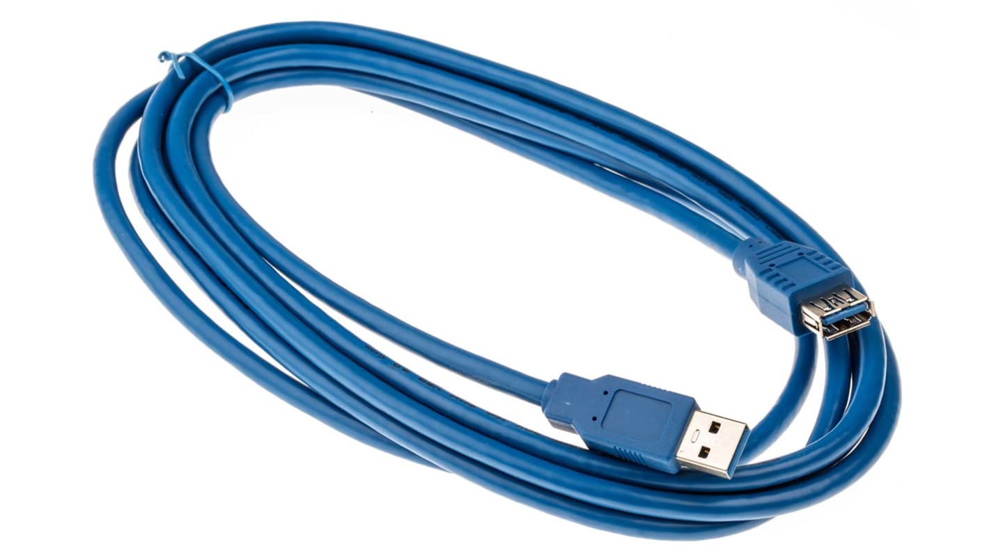 RS PRO USB 3.0 Cable, Male USB A to Female USB A USB Extension Cable, 3m