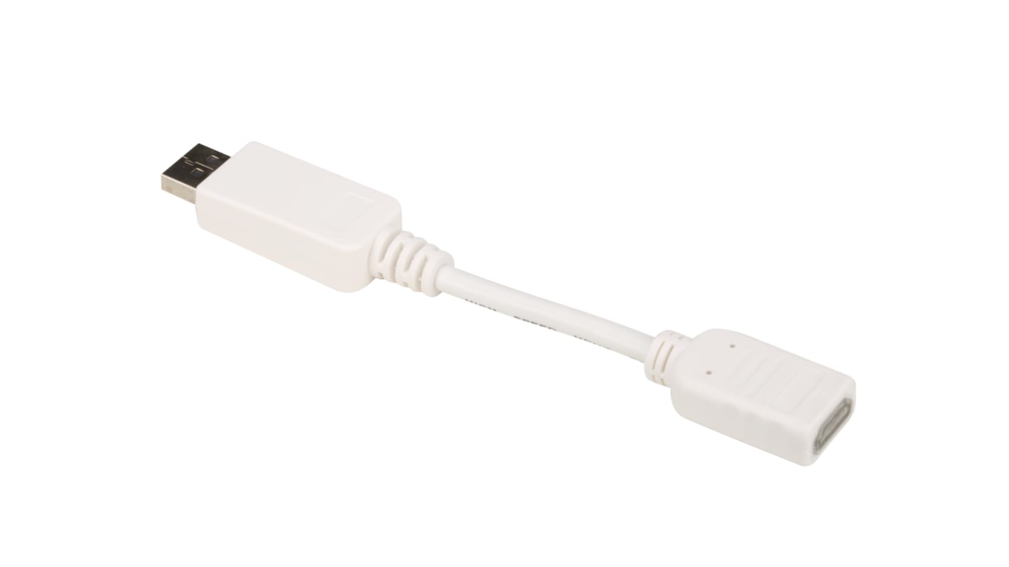 Cable DisplayPort blanco RS PRO, con. A: DisplayPort macho, con. B: HDMI hembra, long. 150mm