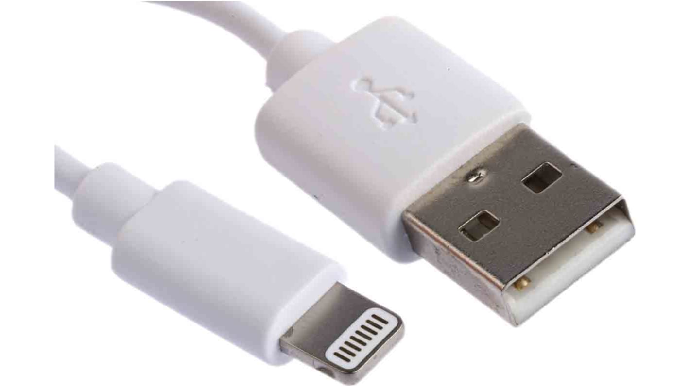 Câble USB RS PRO USB A vers Lightning, 1m, Blanc