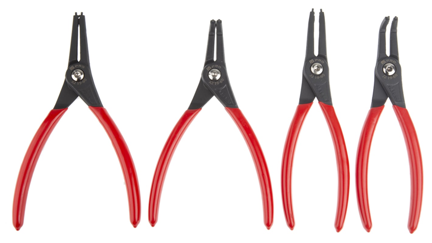 RS PRO 4Piece Circlip Pliers, Bent, Straight Tip RS