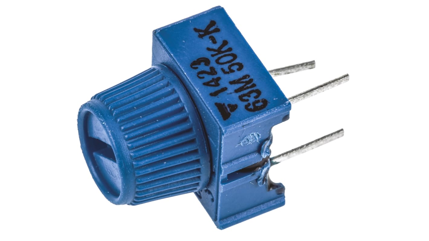 Vishay 63M 1-Gang THT Trimmer-Potentiometer, Einstellung von oben, 50kΩ, ±10%, 0.5W, Pin, L. 9.52mm