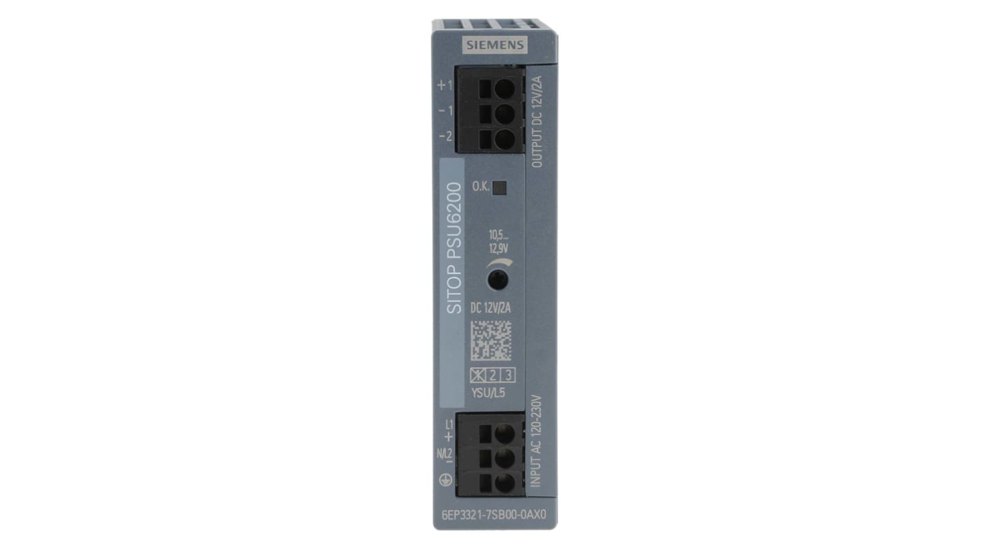 Siemens SITOP PSU6200 Switch Mode DIN Rail Power Supply, 85 → 264V ac ac, dc Input, 12V dc dc Output, 2A Output,