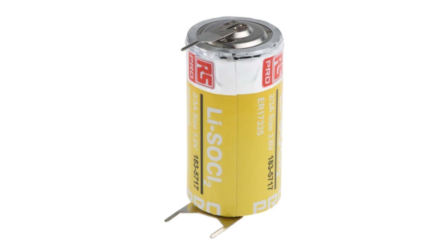 RS PRO 2/3 A Batterie, 3.6V / 2.1Ah Li-Thionylchlorid, Standard 17 Dia. x 33.5mm