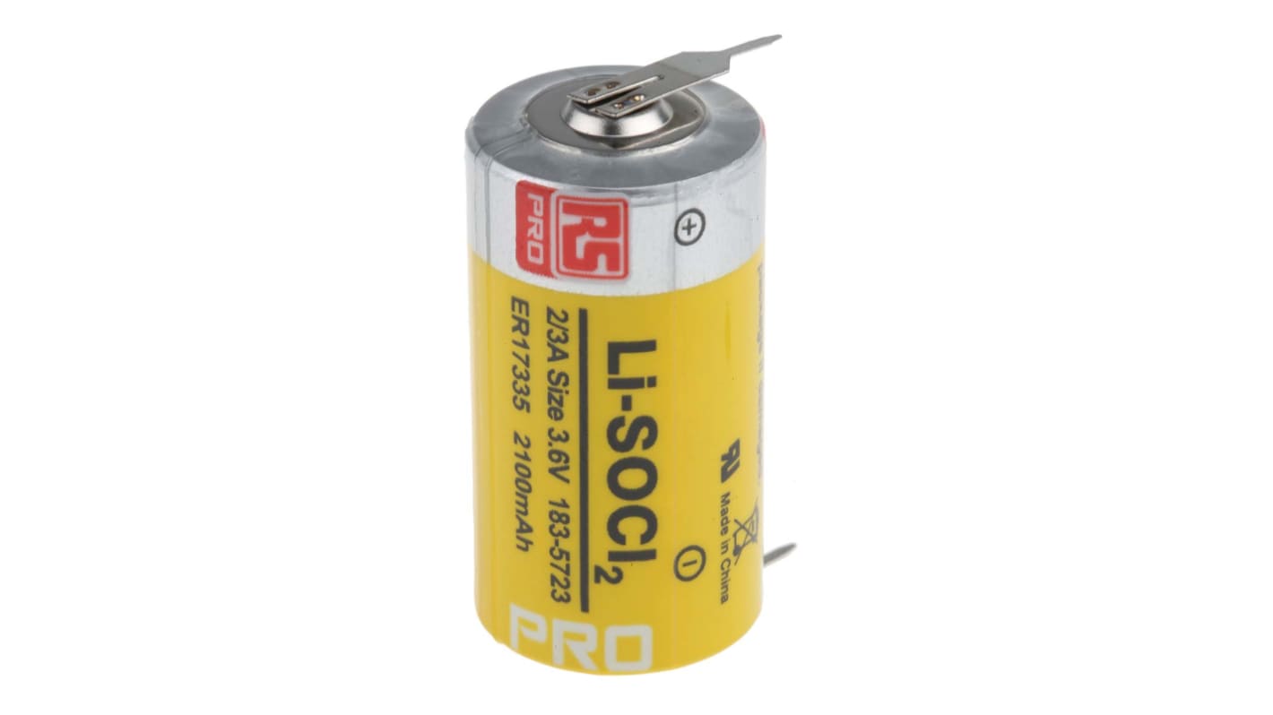 RS PRO 2/3 A batteri Litium-tionylklorid 3.6V, 2.1Ah