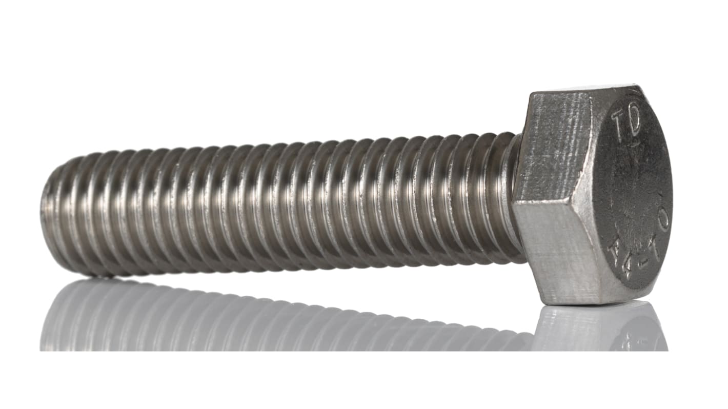 RS PRO Plain Stainless Steel Hex, Hex Bolt, M12 x 50mm