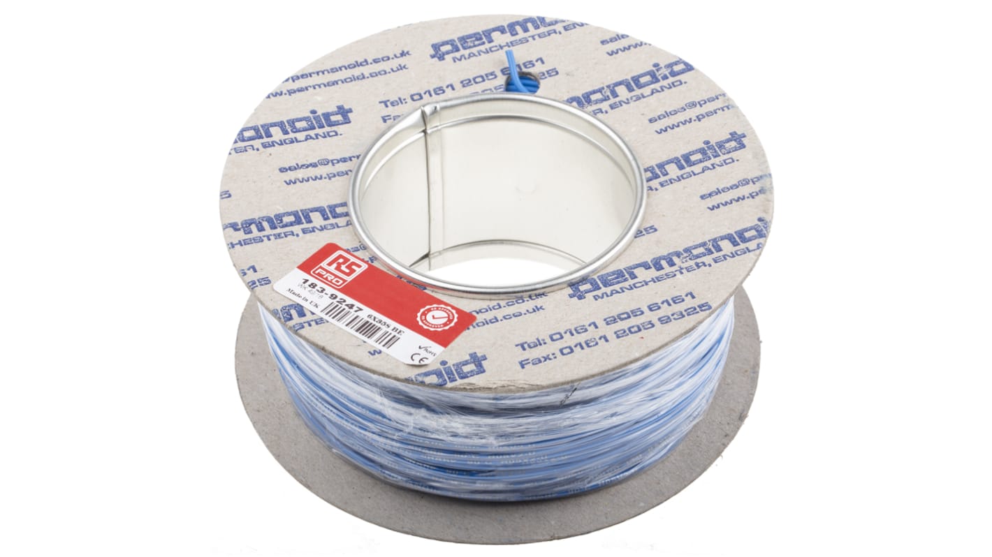 RS PRO Blue Hook Up Wire, 1/0.8 mm, 100m, PVC Insulation