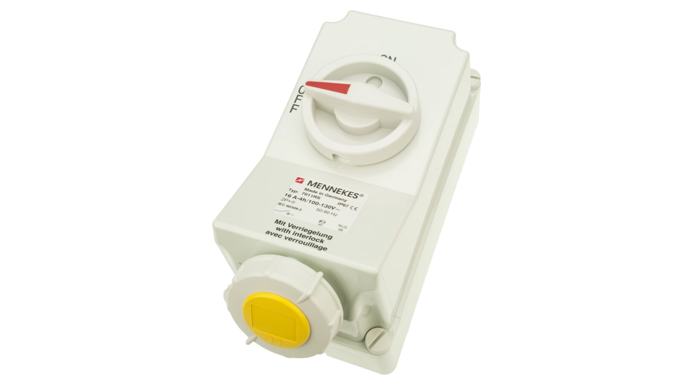 Connecteur Industriel Femelle 2P+E commutable Jaune IP67,110 V,16A Droit