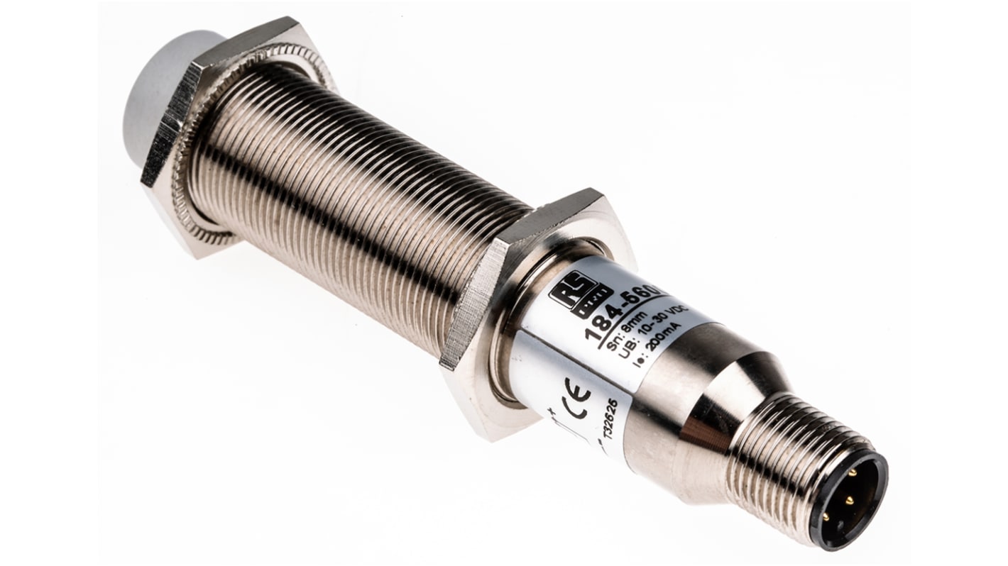 RS PRO Capacitive Barrel-Style Proximity Sensor, M18 x 1, 8 mm Detection, NPN Output, 10 → 30 V dc, IP67