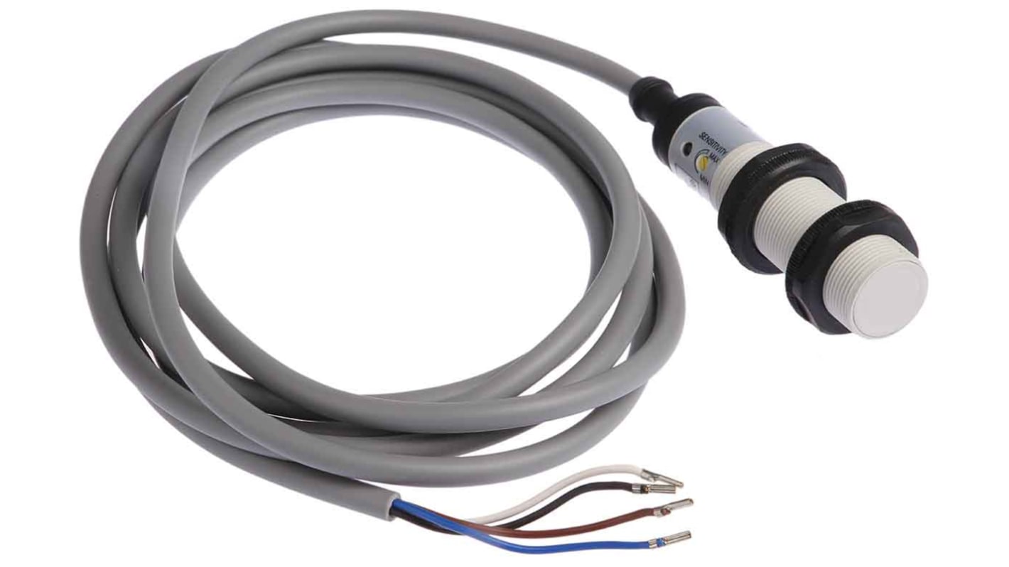 RS PRO Capacitive Barrel-Style Proximity Sensor, M18 x 1, 5 mm Detection, PNP Output, 10 → 30 V dc, IP67