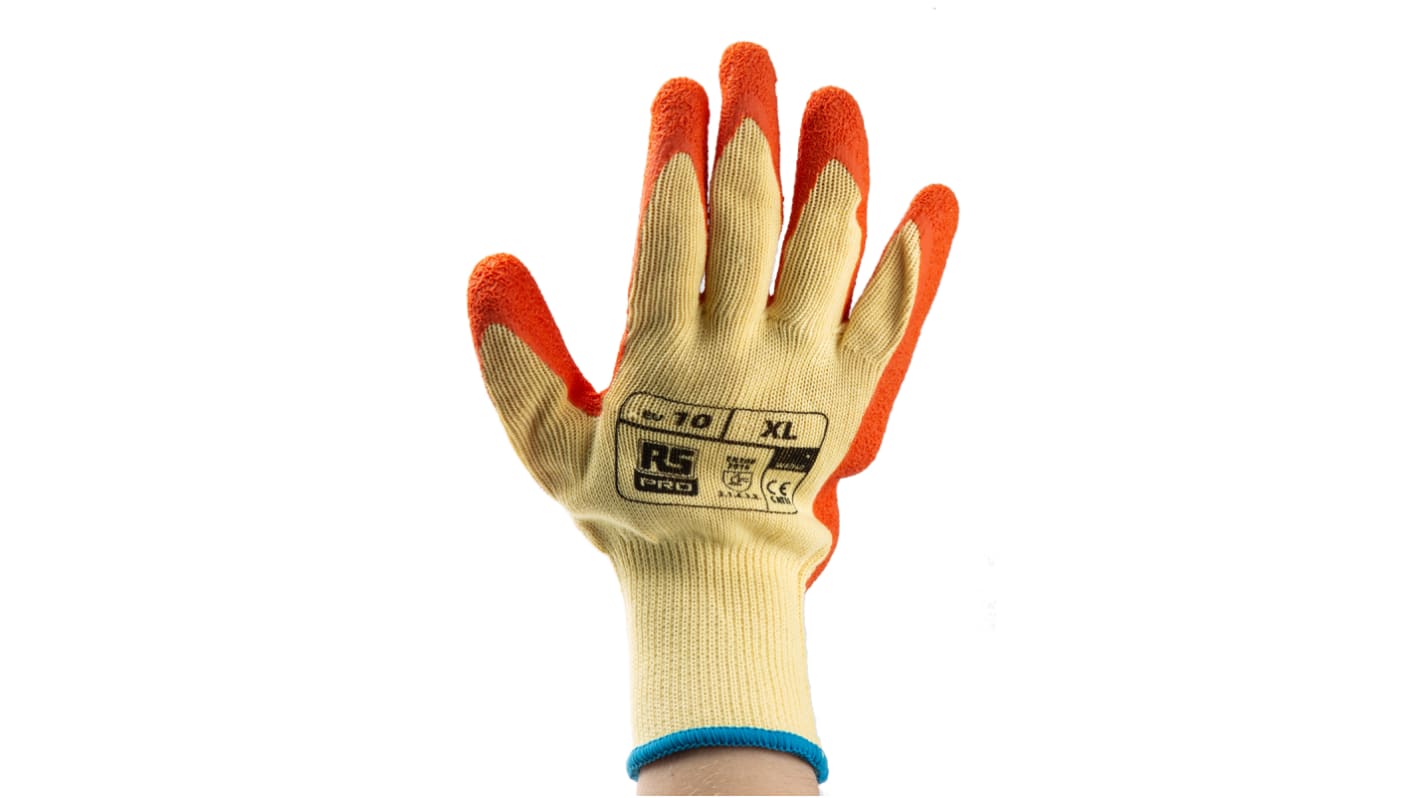 Guantes de trabajo de Polialgodón Naranja RS PRO, talla 10, con recubrimiento de Látex, Resistentes a la abrasión,