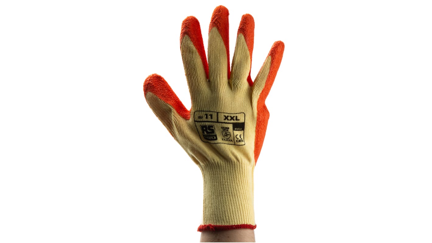 RS PRO Arbejdshandsker, Polycotton, Latex, Orange, Abrasion Resistant, Tear Resistant, 11, XXL, EN388:3143