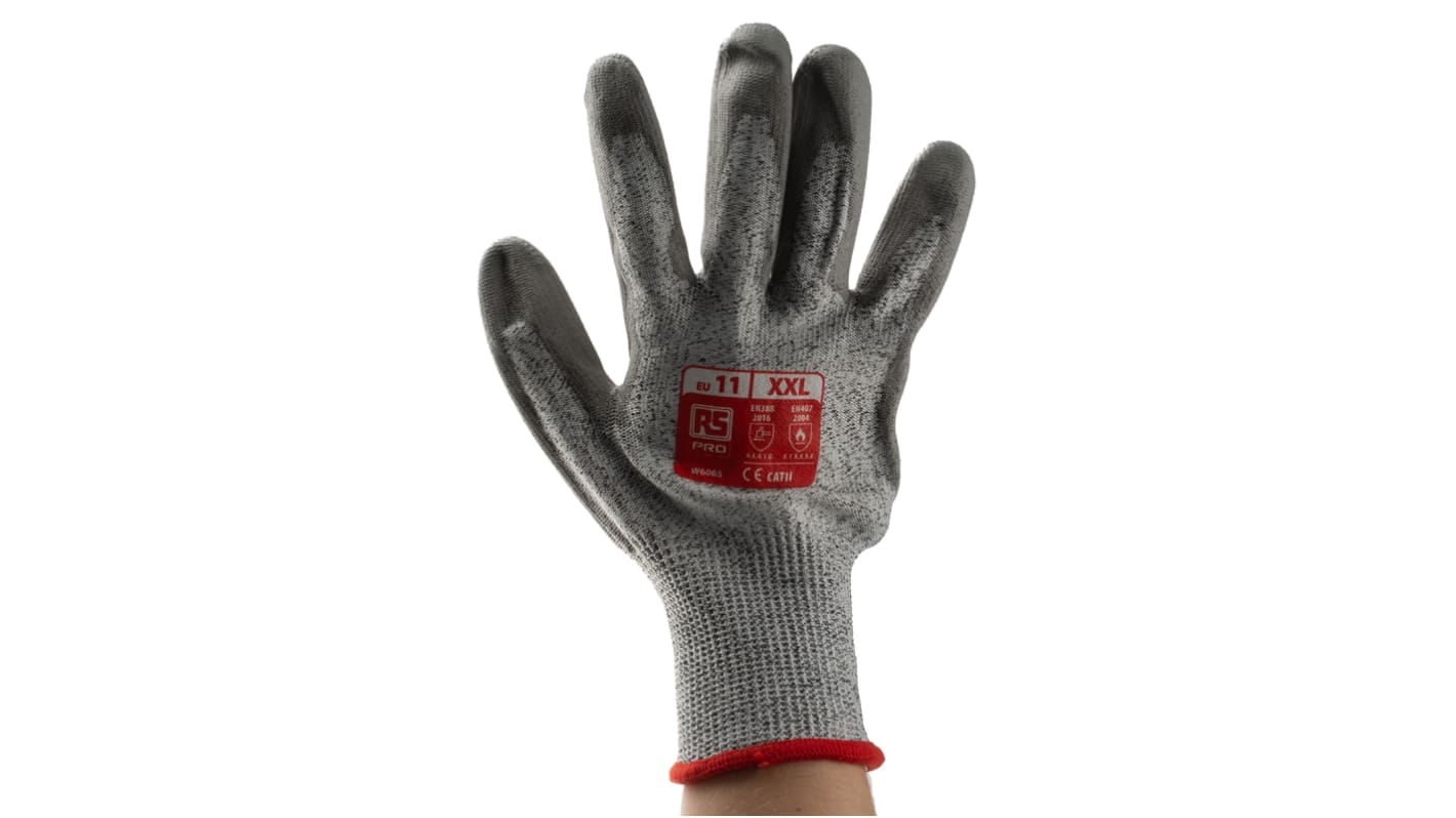 RS PRO Grey HPPE/Nylon/Glass Cut Resistant Work Gloves, Size 11, Polyurethane Coating