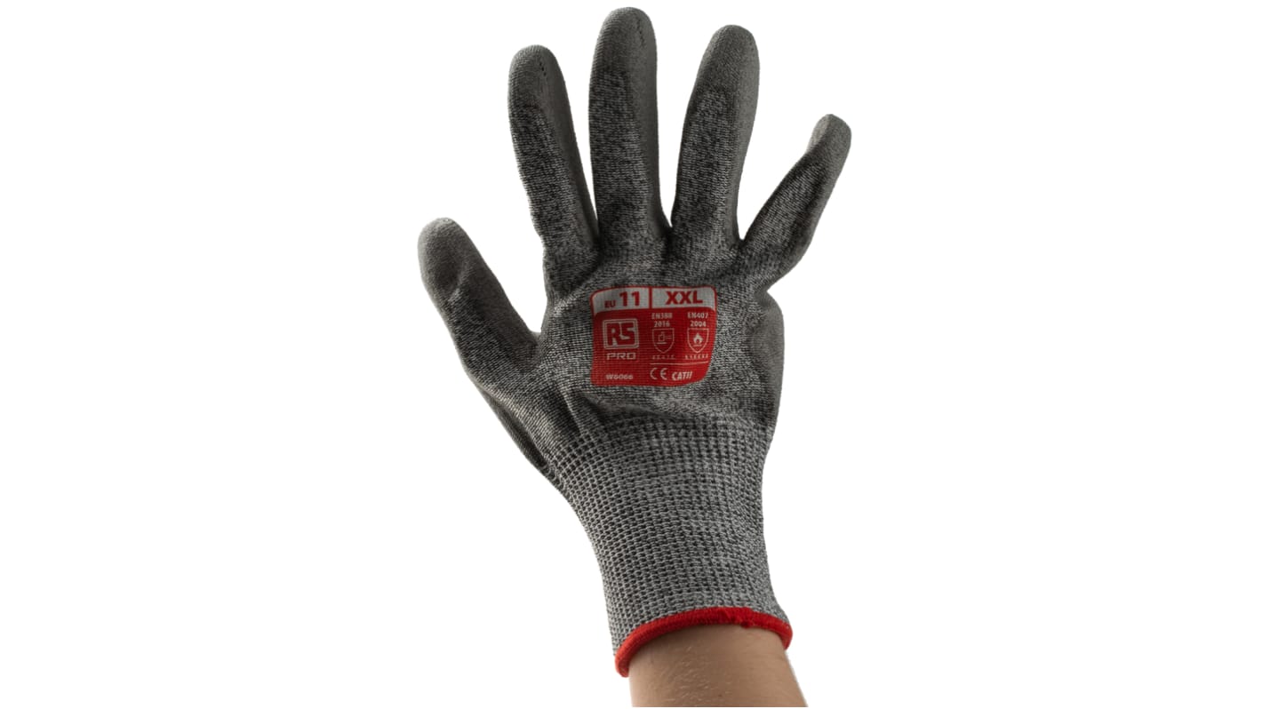 RS PRO Grey Glass Fibre, HPPE Heat Resistant Work Gloves, Size 11, Polyurethane Coating