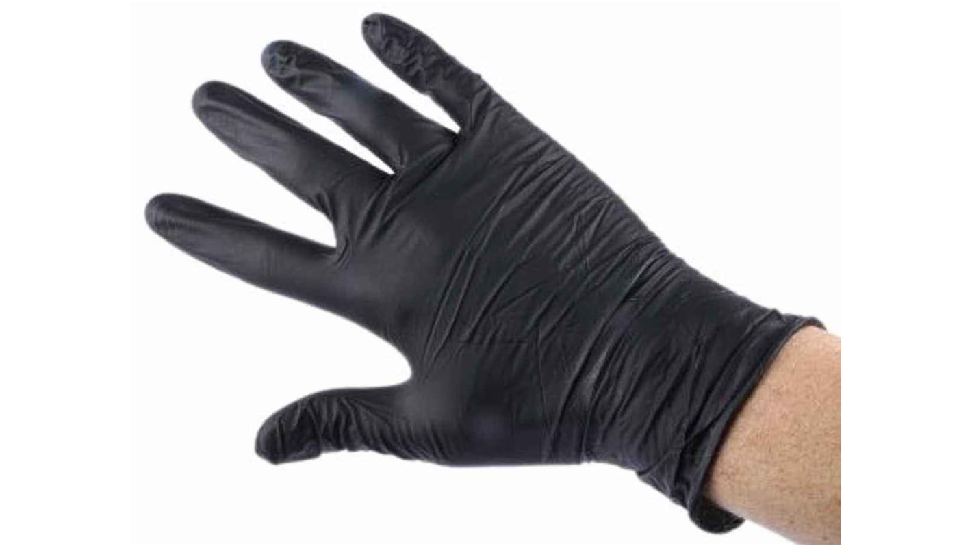 RS PRO Black Powder-Free Nitrile Disposable Gloves, Size 7, Small, Food Safe, 100 per Pack