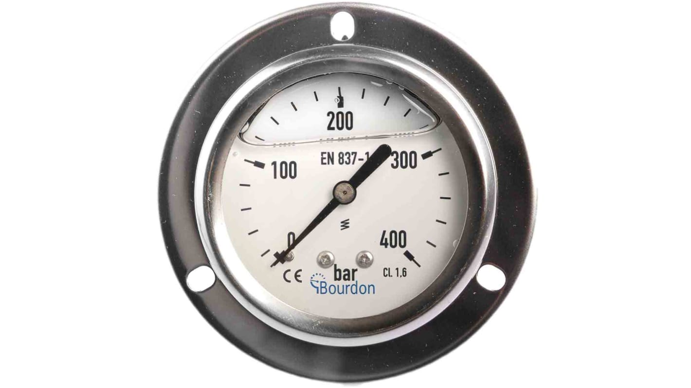 Bourdon Druckmessgerät Prozessanschluss hinten Analog 0bar → 400bar ± 1.6%, Ø 63mm Edelstahl Gehäuse