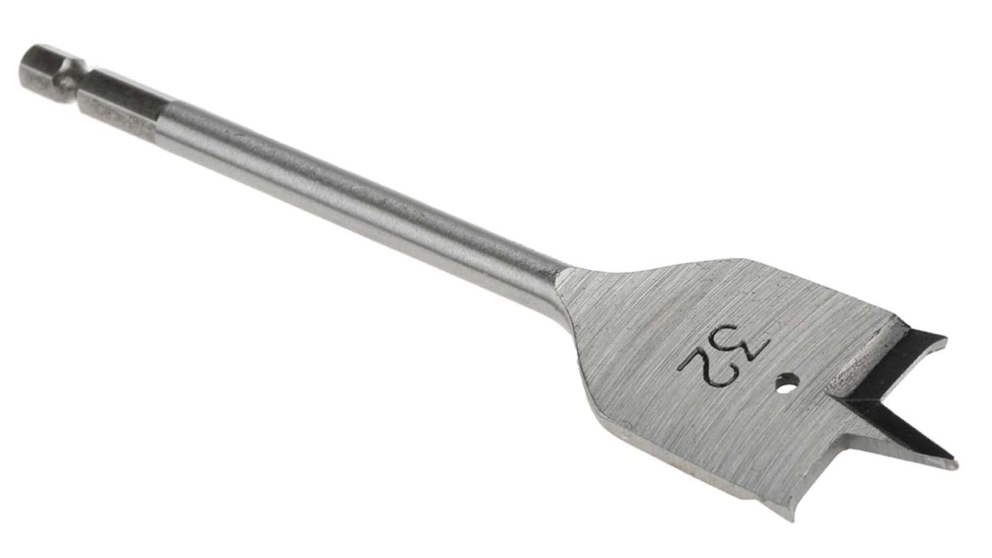 RS PRO Chrome Vanadium Steel Flat Wood Drill Bit, 32mm Diameter, 152.4 mm Overall