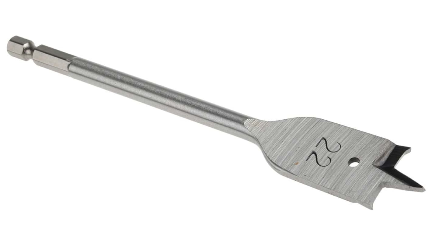 RS PRO Chrome Vanadium Steel Flat Wood Drill Bit, 22mm Diameter, 152.4 mm Overall