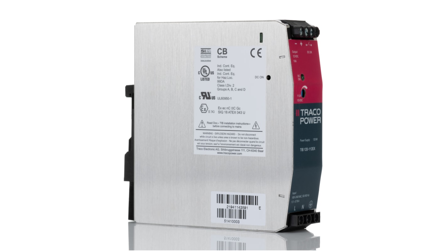 TRACOPOWER TIB 120 DIN Rail Power Supply, 85 → 264V ac ac Input, 12V dc dc Output, 10A Output, 120W