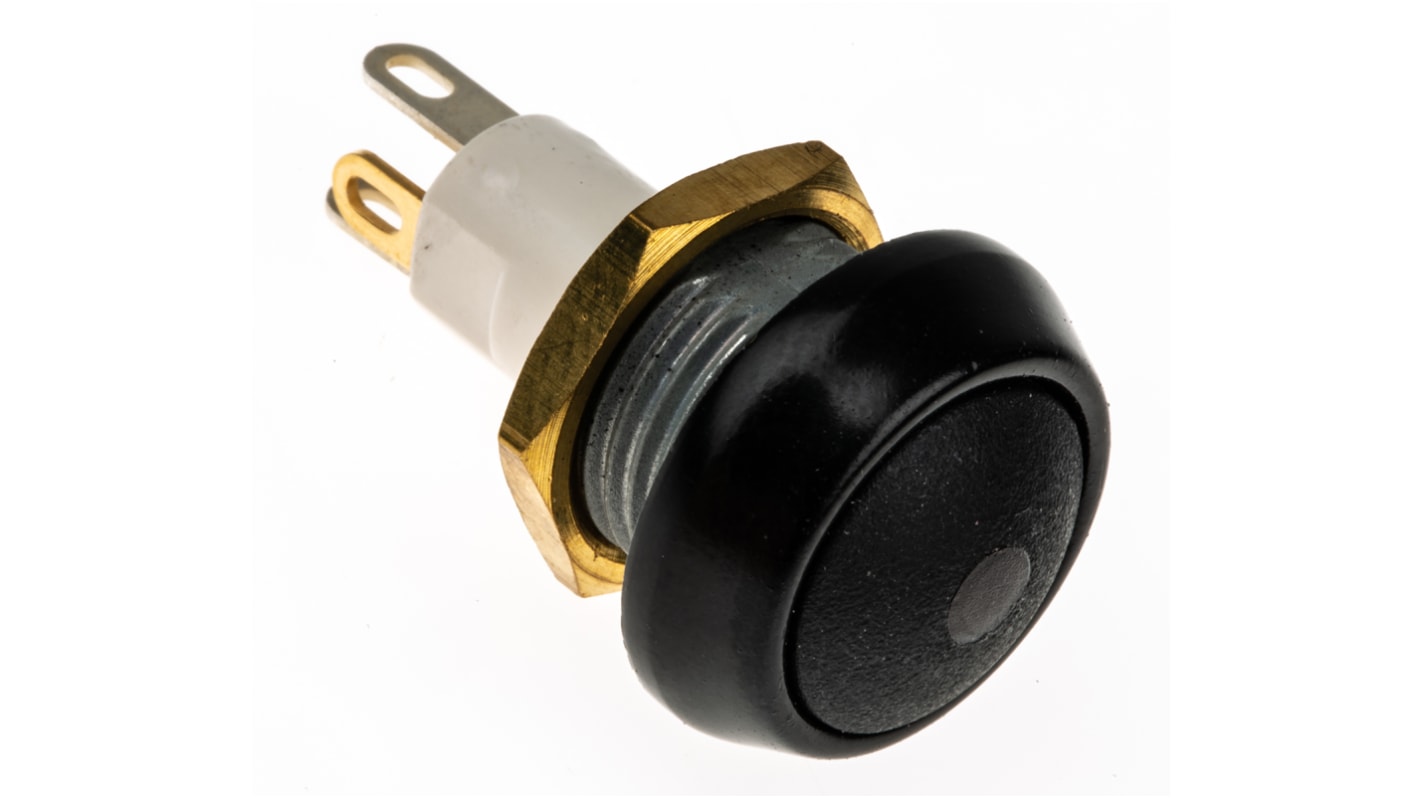 Interruptor de Botón Pulsador En Miniatura ITW Switches 59, color de botón Negro, SPST, acción momentánea, 400 mA a 32