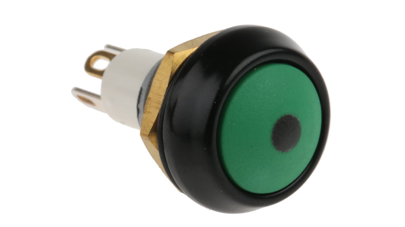 ITW Switches 59 Series Illuminated Miniature Push Button Switch, Momentary, Panel Mount, 13.65mm Cutout, SPST, Green