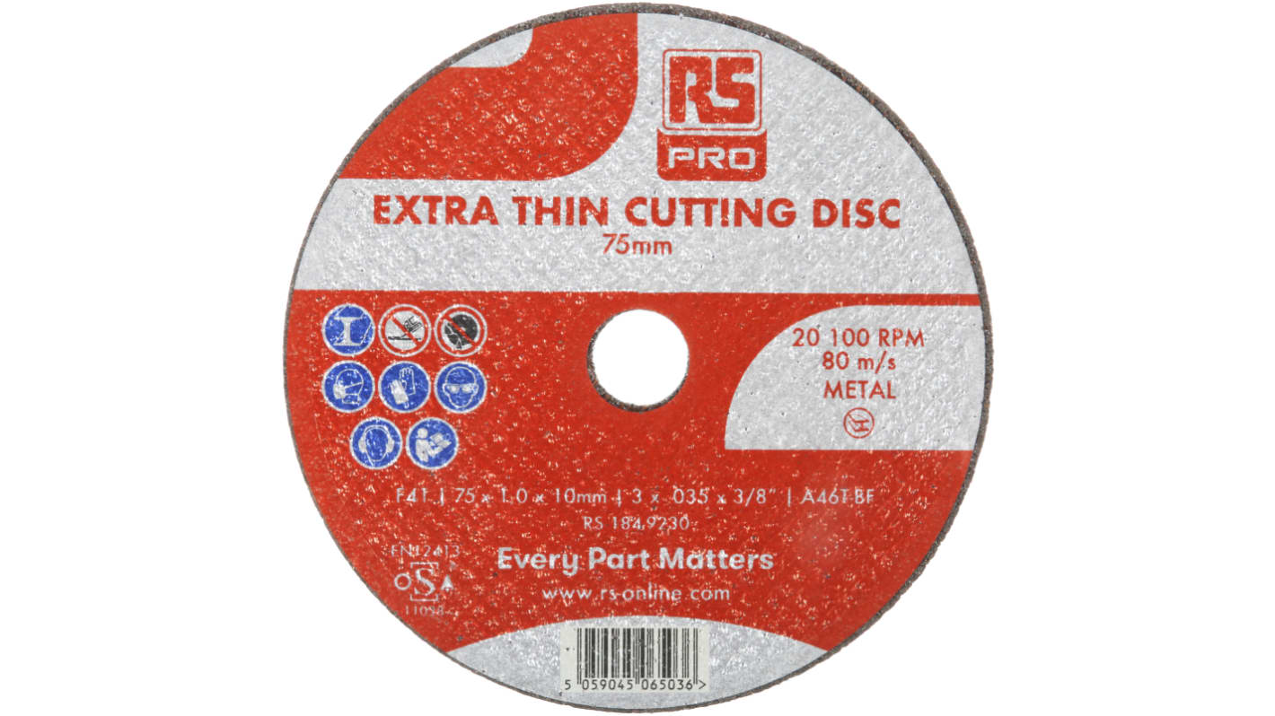 RS PRO Aluminium Oxide Cutting Disc, 75mm x 1mm Thick, Fine Grade, P120 Grit, 10 in pack