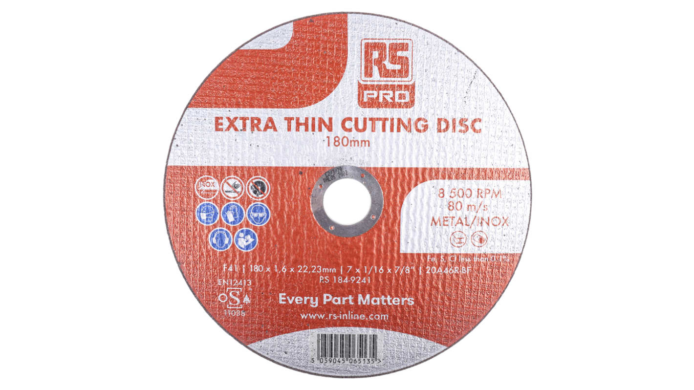 RS PRO Aluminium Oxide Cutting Disc, 178mm x 1.6mm Thick, P80 Grit, 5 in pack