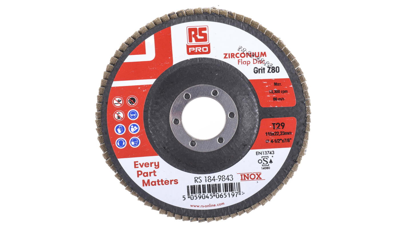 RS PRO Zirconium Dioxide Flap Disc, 115mm, P80 Grit