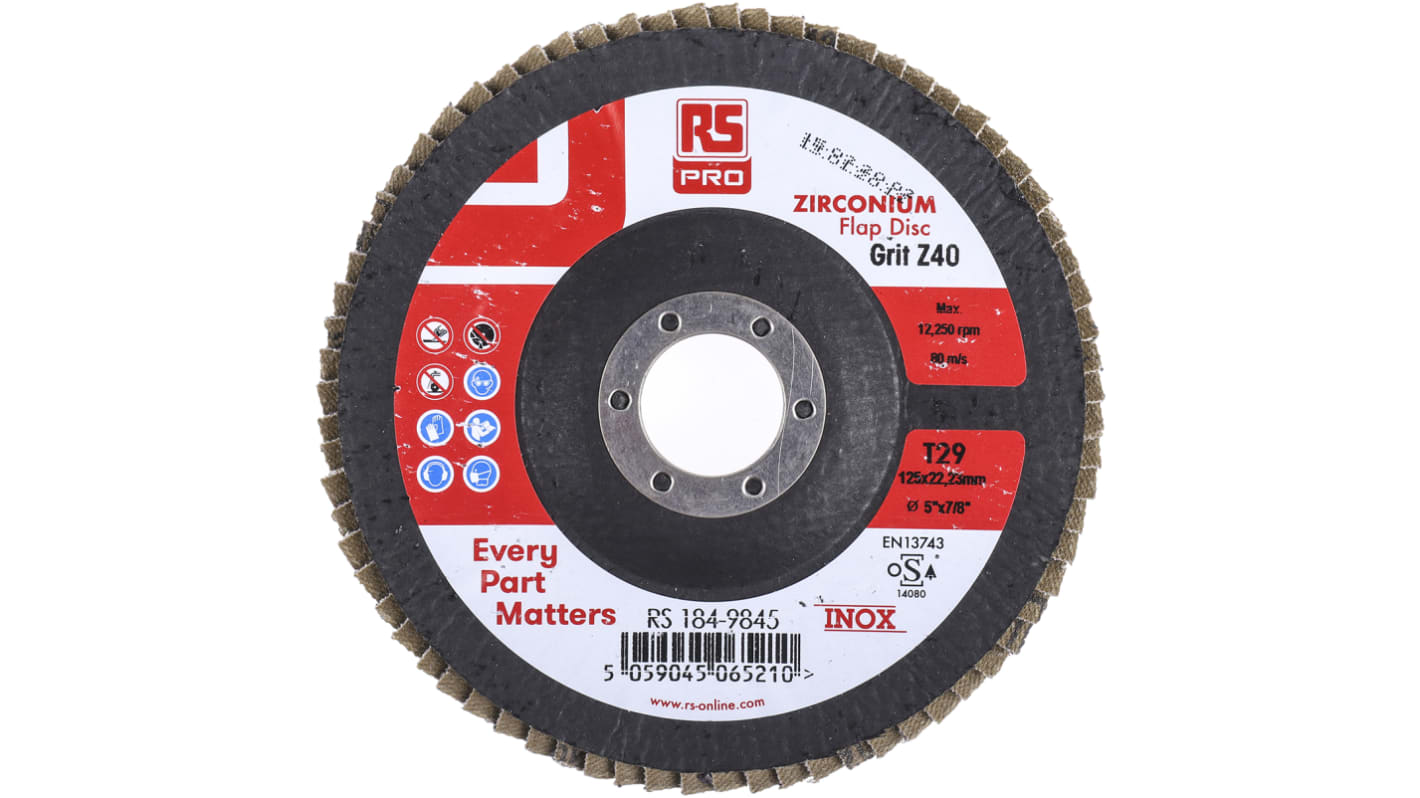 RS PRO Zirconium Dioxide Flap Disc, 125mm, P40 Grit RS