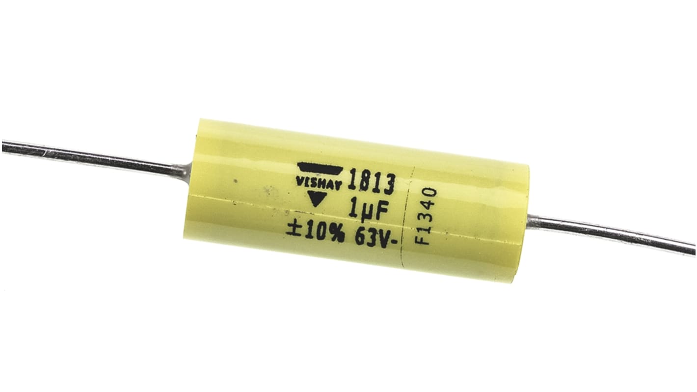 Condensador de película Vishay, 1μF, ±10%, 40 V ac, 63 V dc, Montaje en orificio pasante