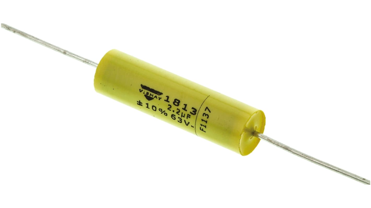 Vishay MKT 1813 Metallised Polyester Film Capacitor, 40 V ac, 63 V dc, ±10%, 2.2μF, Through Hole