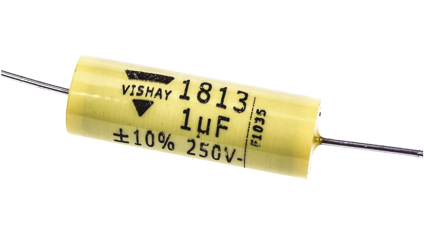 Vishay MKT 1813 Metallised Polyester Film Capacitor, 160 V ac, 250 V dc, ±10%, 1μF, Through Hole